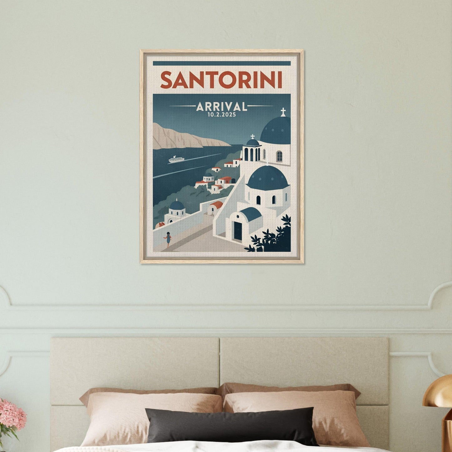 Personalized Santorini Vintage Travel Poster Canvas – Framed - Out of Office Outfitters - Print Material