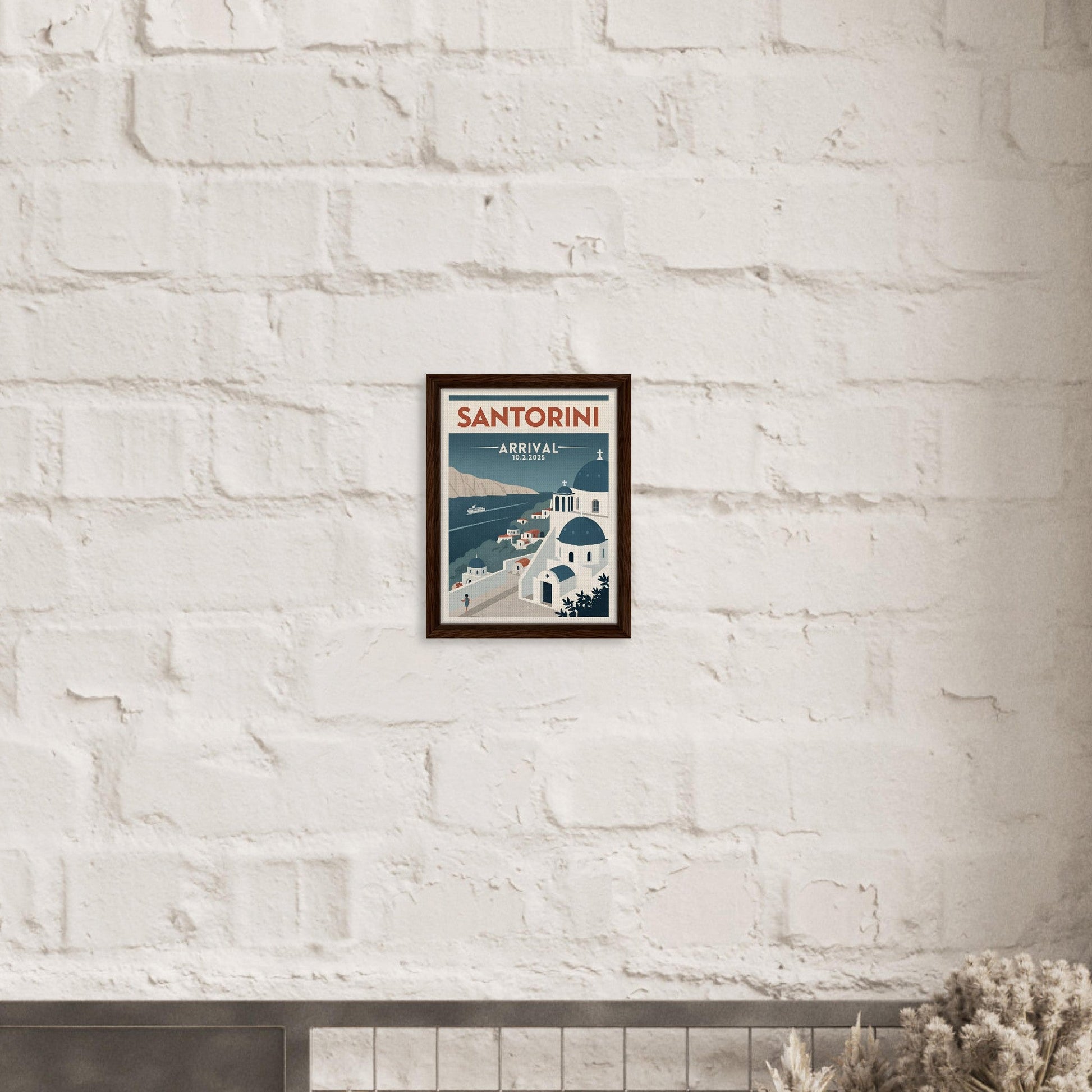 Personalized Santorini Vintage Travel Poster Canvas – Framed - Out of Office Outfitters - Print Material