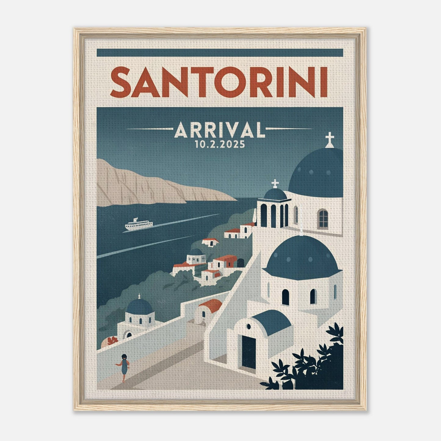 Personalized Santorini Vintage Travel Poster Canvas – Framed - Out of Office Outfitters - Print Material