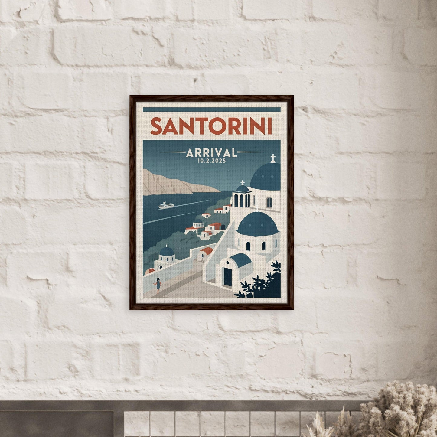 Personalized Santorini Vintage Travel Poster Canvas – Framed - Out of Office Outfitters - Print Material