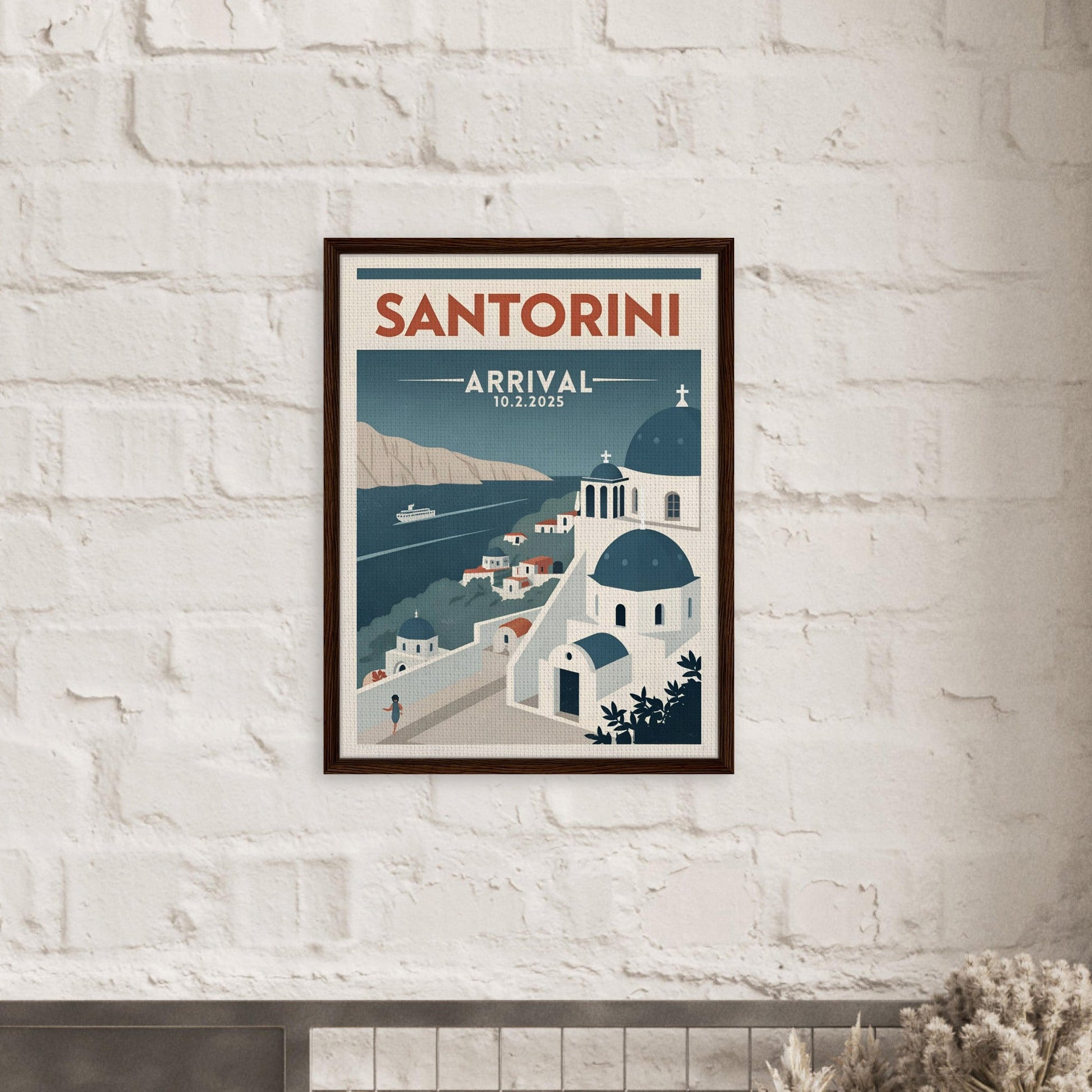 Personalized Santorini Vintage Travel Poster Canvas – Framed - Out of Office Outfitters - Print Material