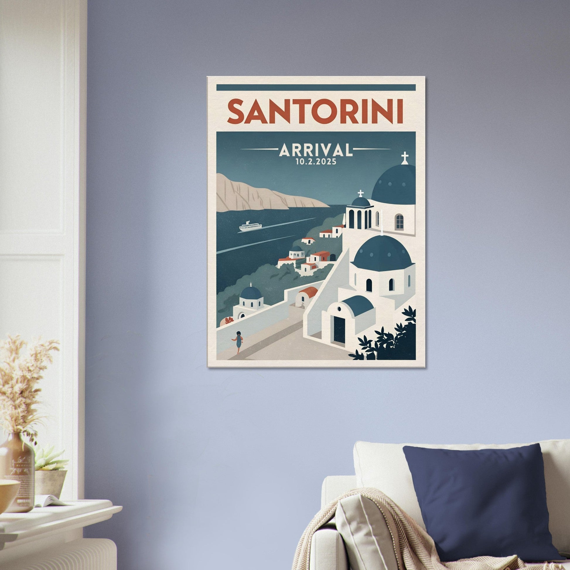 Personalized Santorini Vintage Travel Poster Canvas – Unframed - Out of Office Outfitters - Print Material