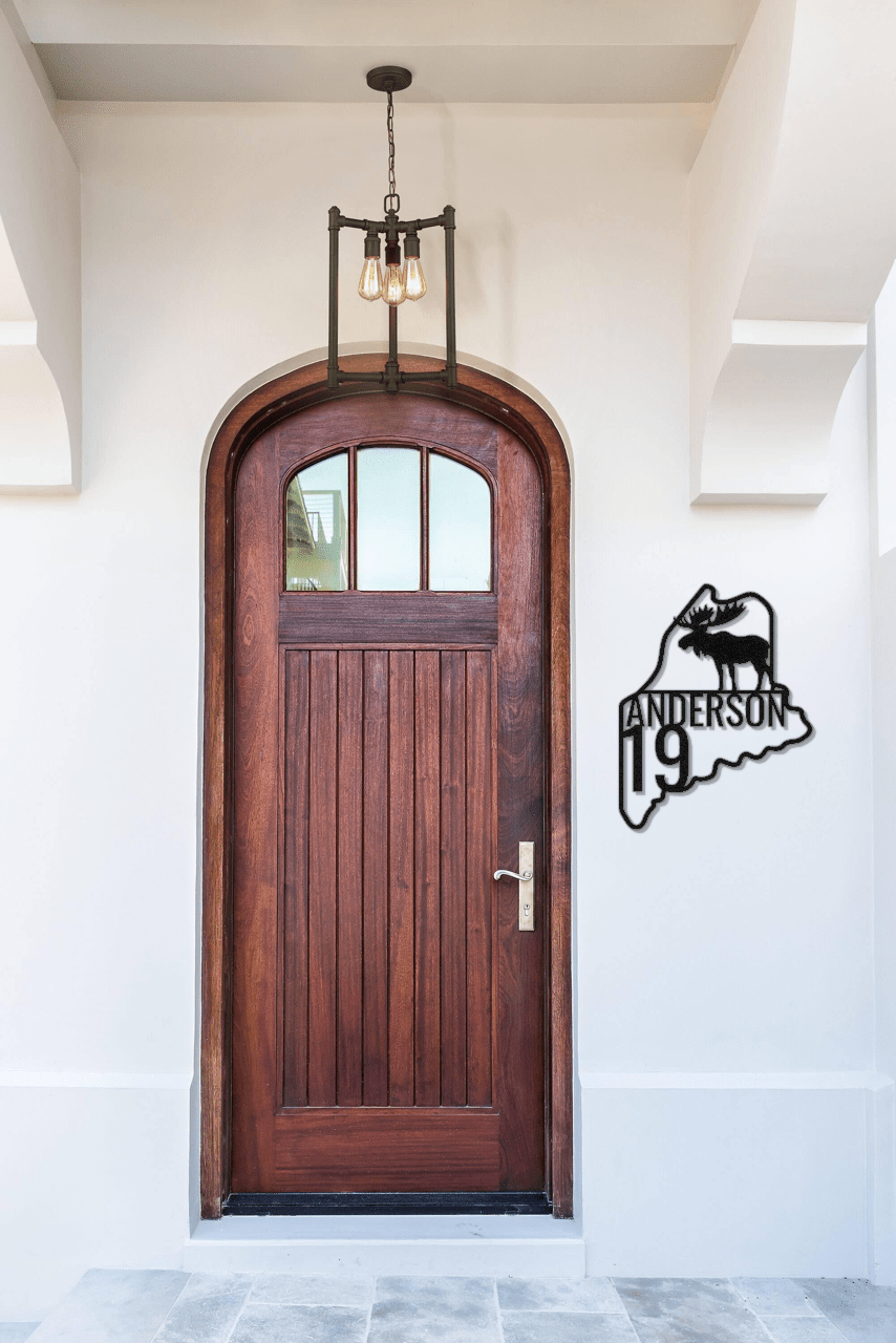 Personalized State with Moose Metal Address Sign - Out of Office Outfitters - Die - Cut Sign