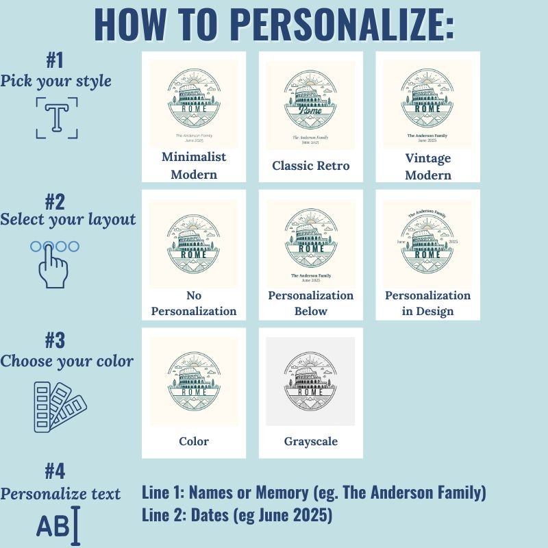 Personalized Travel Canvas – Rome Wall Art - Out of Office Outfitters - Home Decor