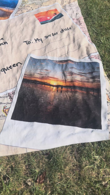 Cozy Plush Personalized Handwritten Postcard and Photo Travel Keepsake Blanket