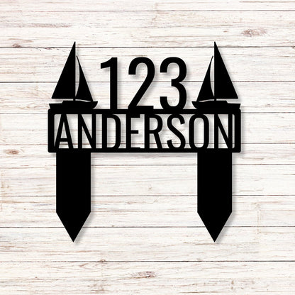 Sail Away Ground Stake Address Sign - Out of Office Outfitters - Die - Cut Sign