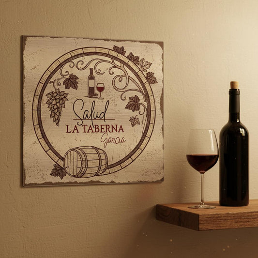 Salud Taberna Brushed Aluminum Bar Sign - Out of Office Outfitters - Print Material