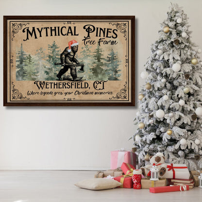 Sasquatch Christmas Tree Farm Sign Framed Canvas - Out of Office Outfitters - Print Material