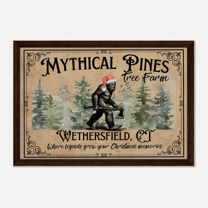 Sasquatch Christmas Tree Farm Sign Framed Canvas - Out of Office Outfitters - Print Material