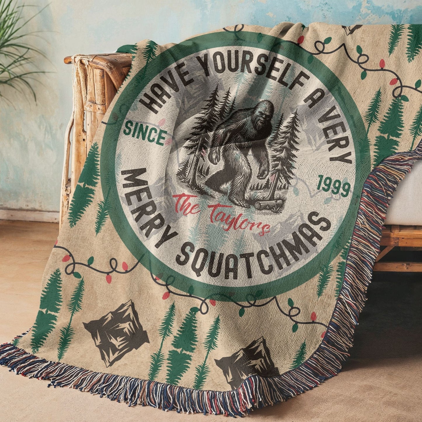 Sasquatch Christmas Woven Blanket - Out of Office Outfitters - Home Decor