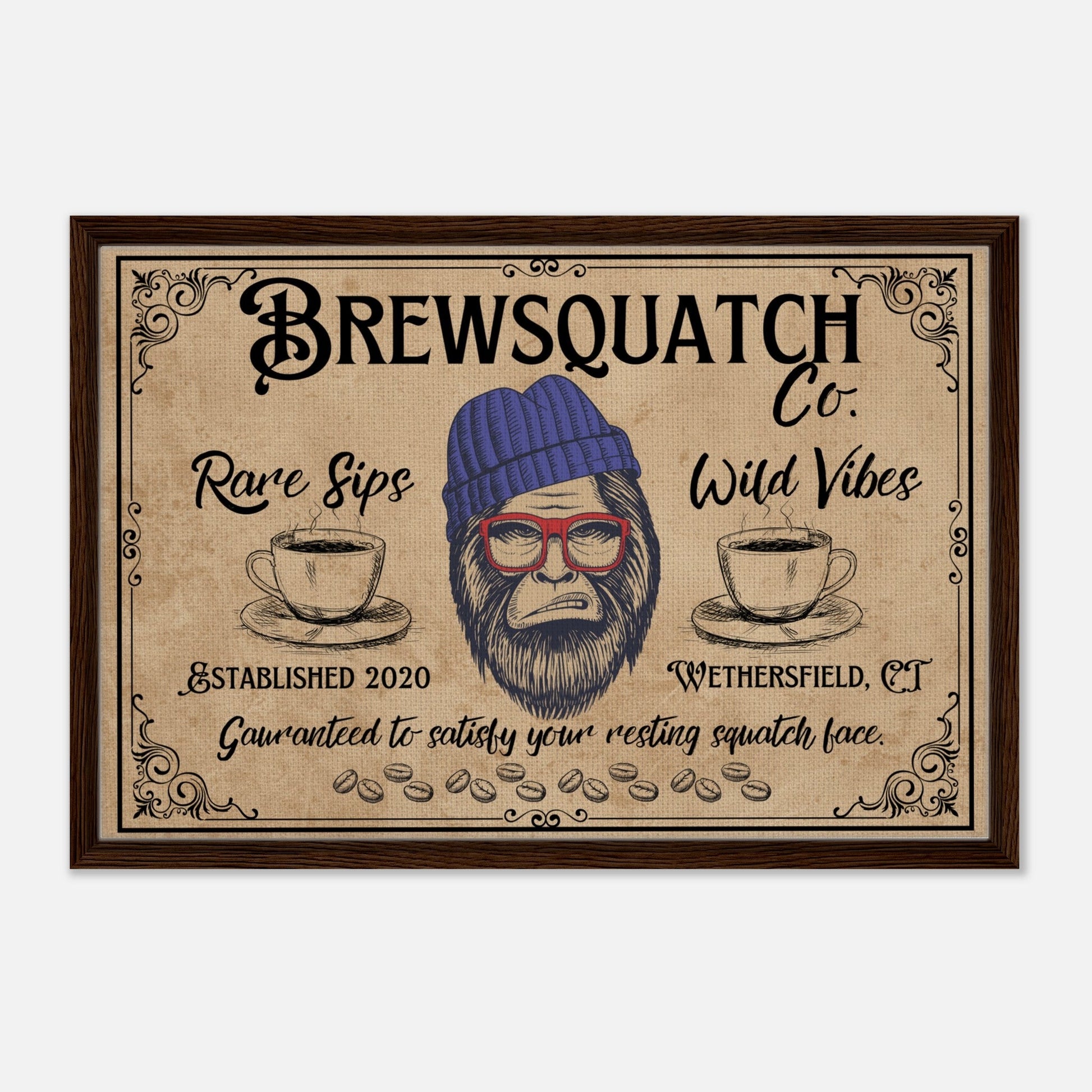 Sasquatch Coffee Shop Sign Framed Canvas - Out of Office Outfitters - Print Material