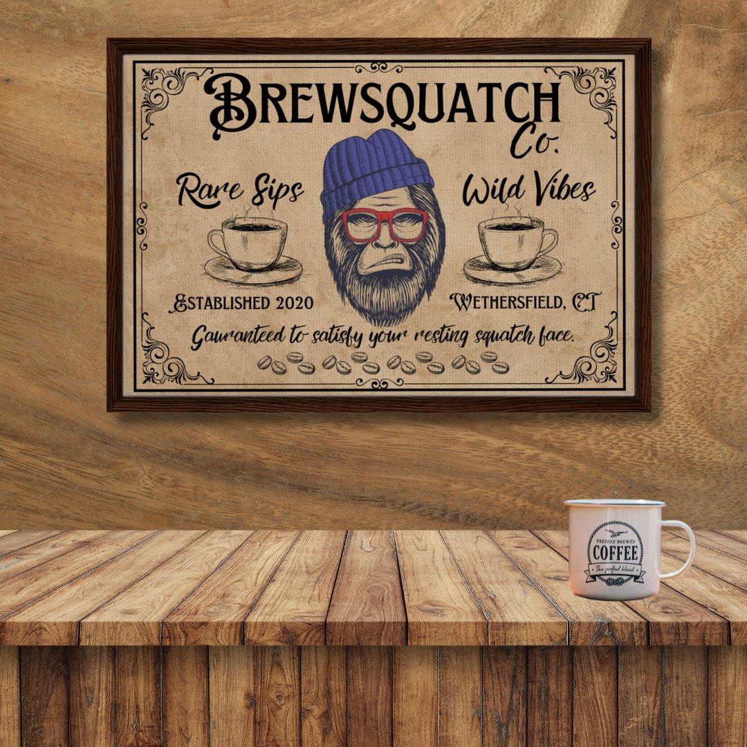 Sasquatch Coffee Shop Sign Framed Canvas - Out of Office Outfitters - Print Material