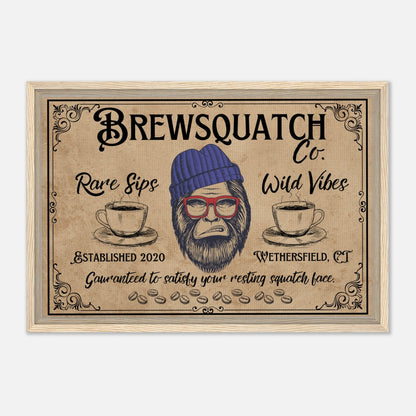 Sasquatch Coffee Shop Sign Framed Canvas - Out of Office Outfitters - Print Material