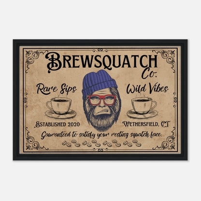 Sasquatch Coffee Shop Sign Framed Canvas - Out of Office Outfitters - Print Material