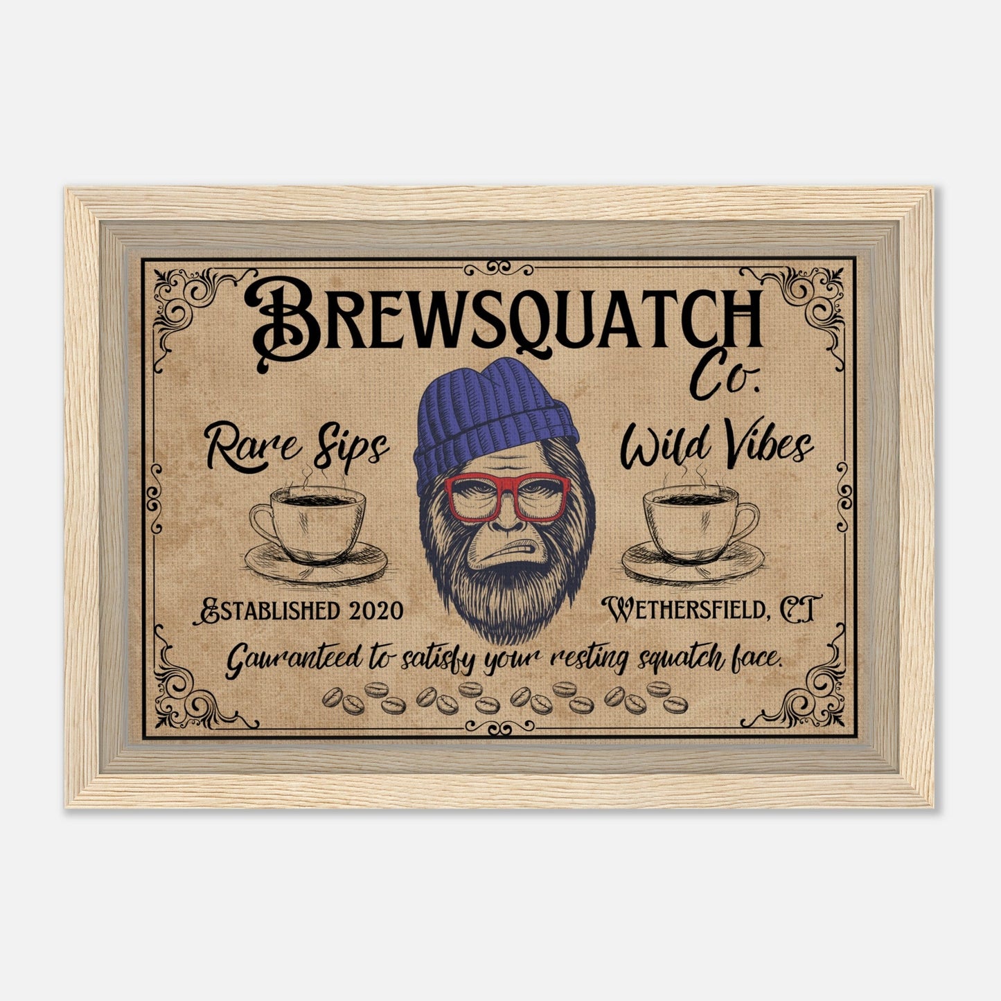 Sasquatch Coffee Shop Sign Framed Canvas - Out of Office Outfitters - Print Material