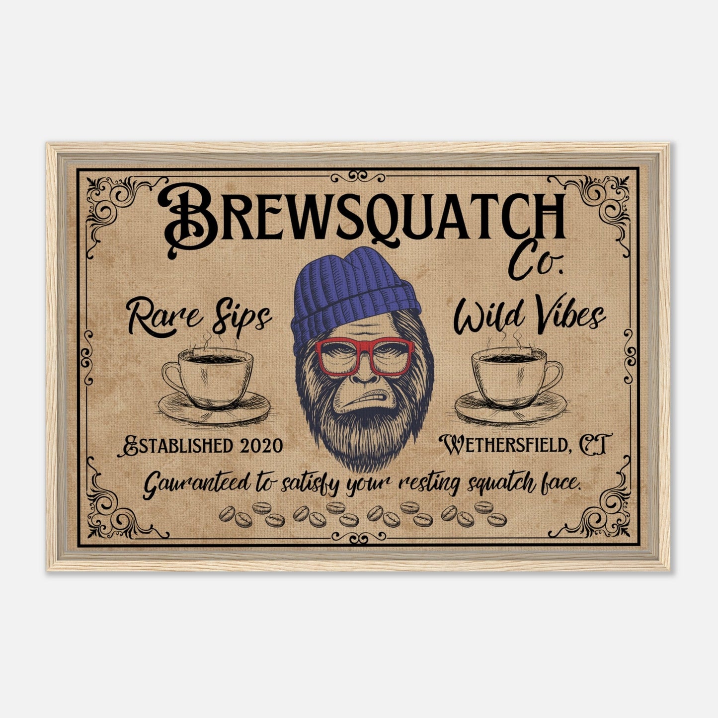 Sasquatch Coffee Shop Sign Framed Canvas - Out of Office Outfitters - Print Material