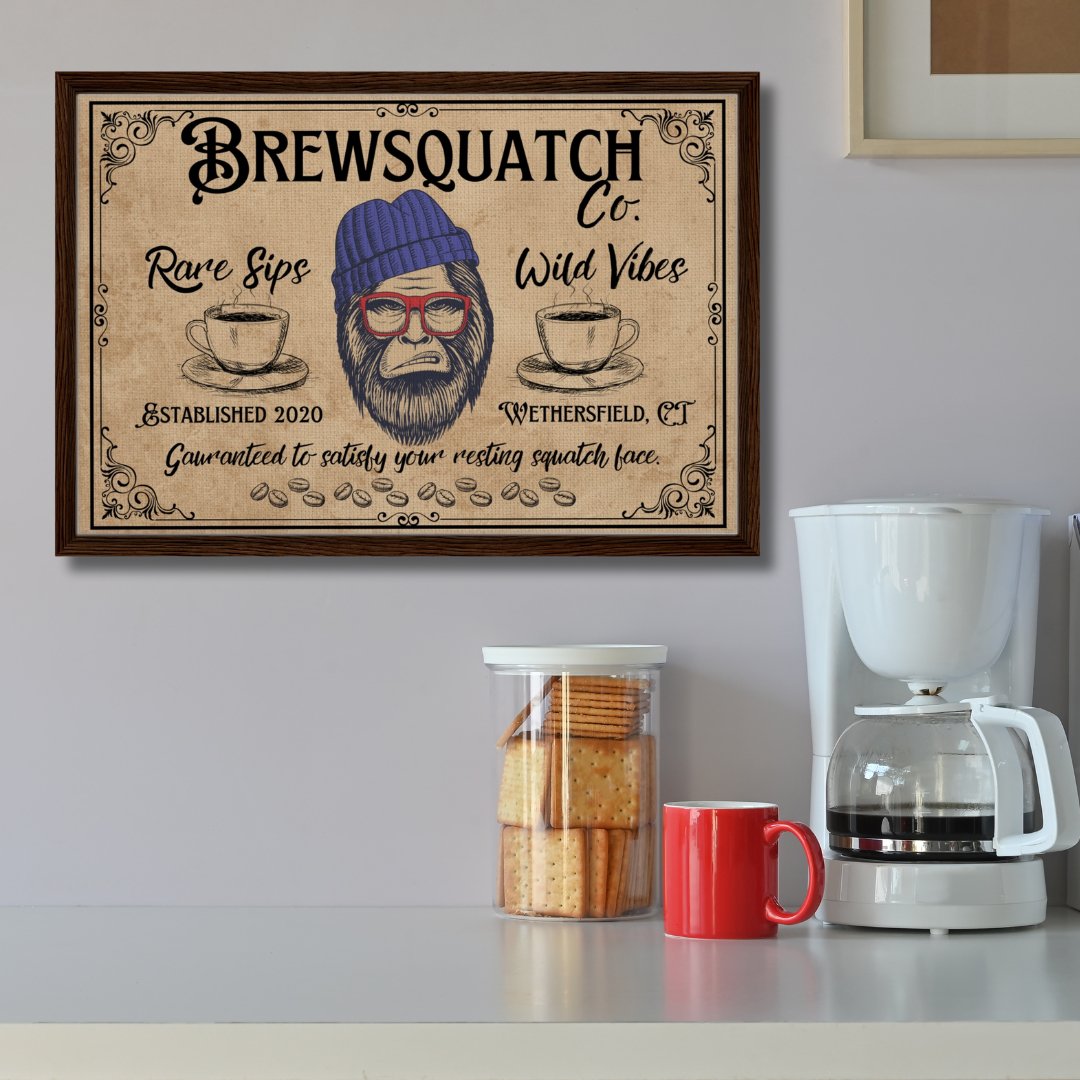 Sasquatch Coffee Shop Sign Framed Canvas - Out of Office Outfitters - Print Material