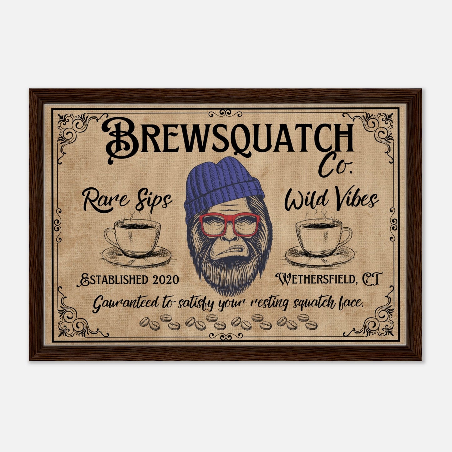 Sasquatch Coffee Shop Sign Framed Canvas - Out of Office Outfitters - Print Material