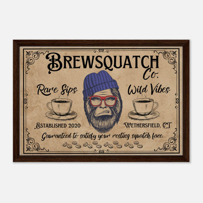 Sasquatch Coffee Shop Sign Framed Canvas - Out of Office Outfitters - Print Material