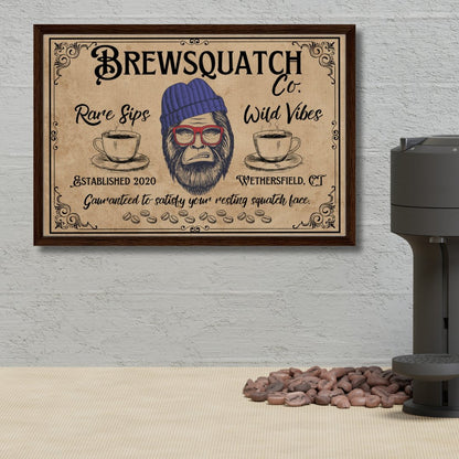 Sasquatch Coffee Shop Sign Framed Canvas - Out of Office Outfitters - Print Material