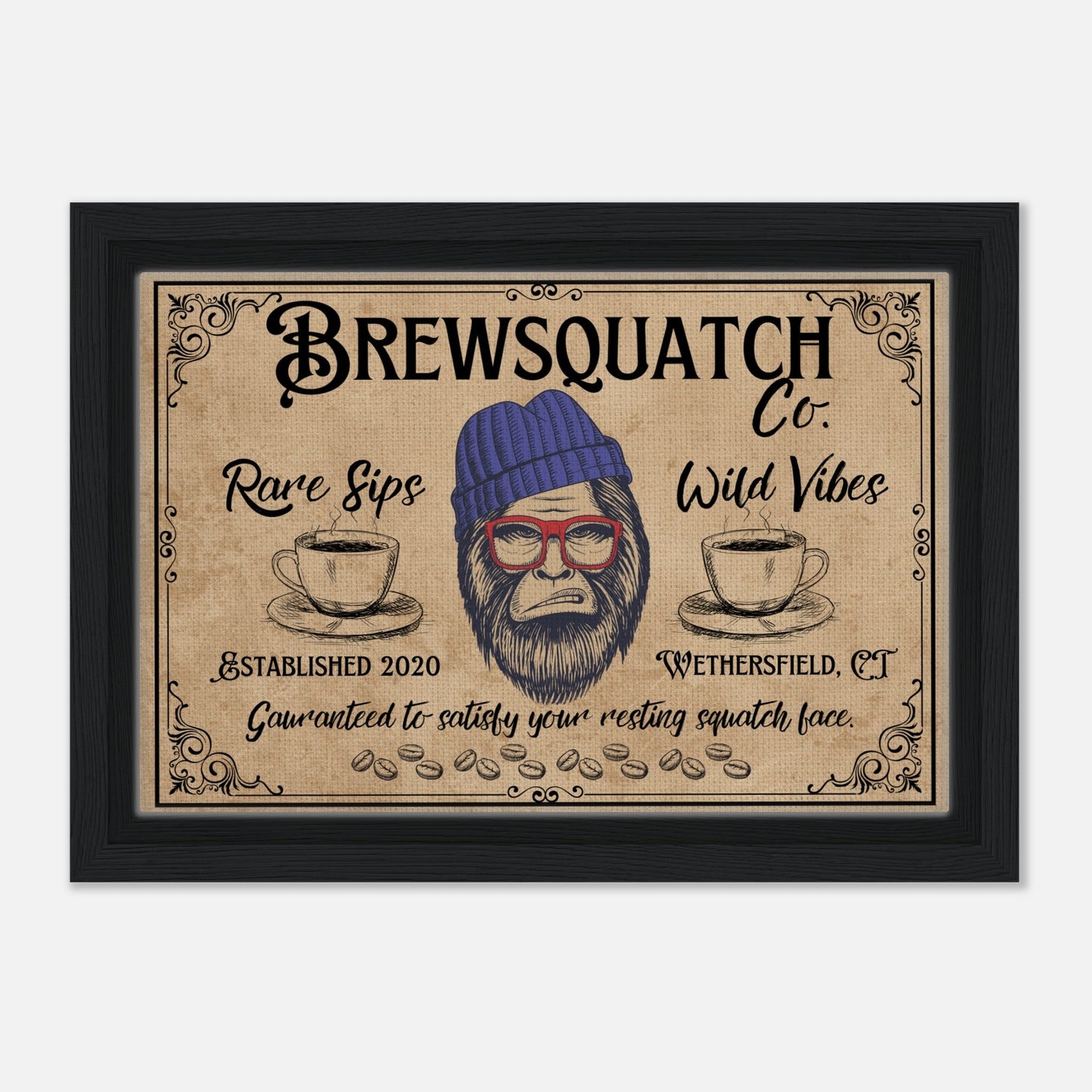 Sasquatch Coffee Shop Sign Framed Canvas - Out of Office Outfitters - Print Material