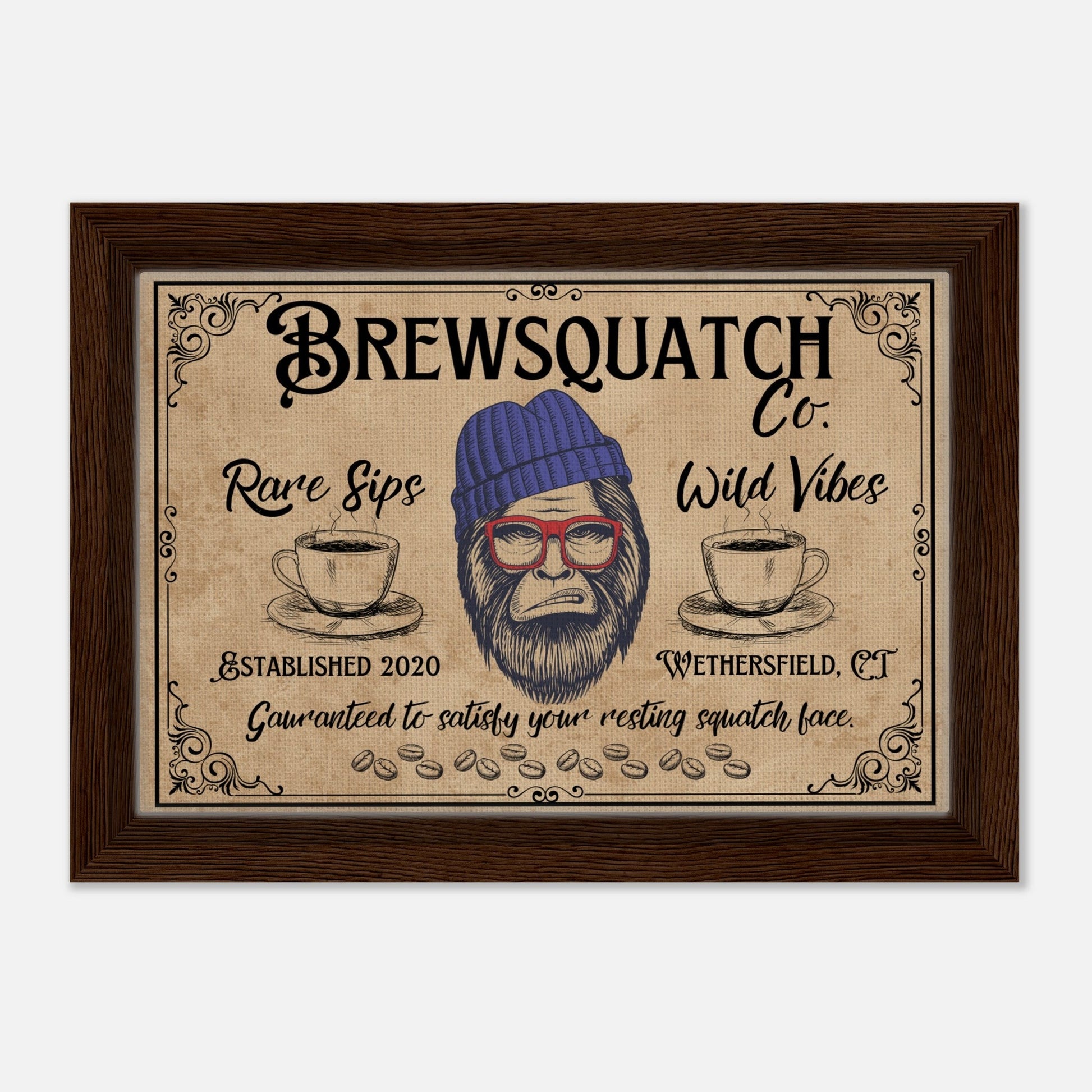 Sasquatch Coffee Shop Sign Framed Canvas - Out of Office Outfitters - Print Material