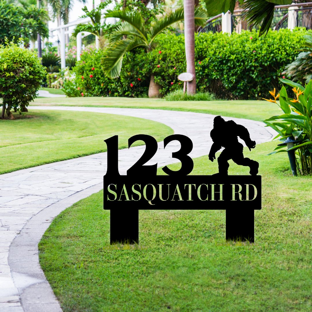 Sasquatch Ground Stake Address Sign - Out of Office Outfitters - Die - Cut Sign