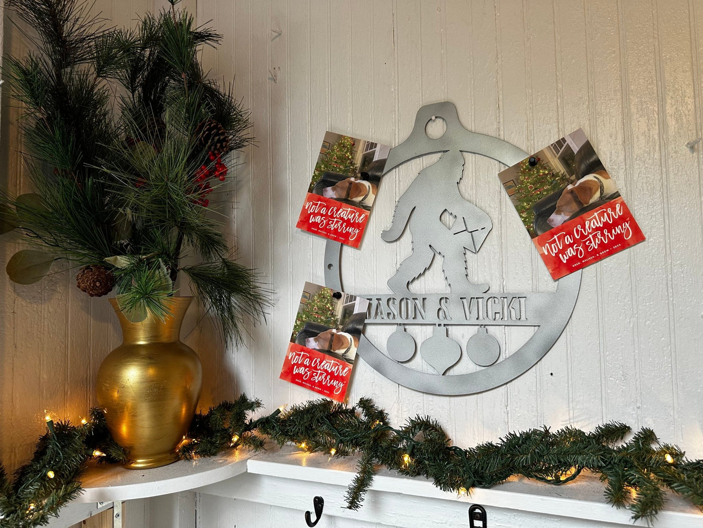 Sasquatch Mail Metal Christmas Card Display - Out of Office Outfitters - Die - Cut Sign