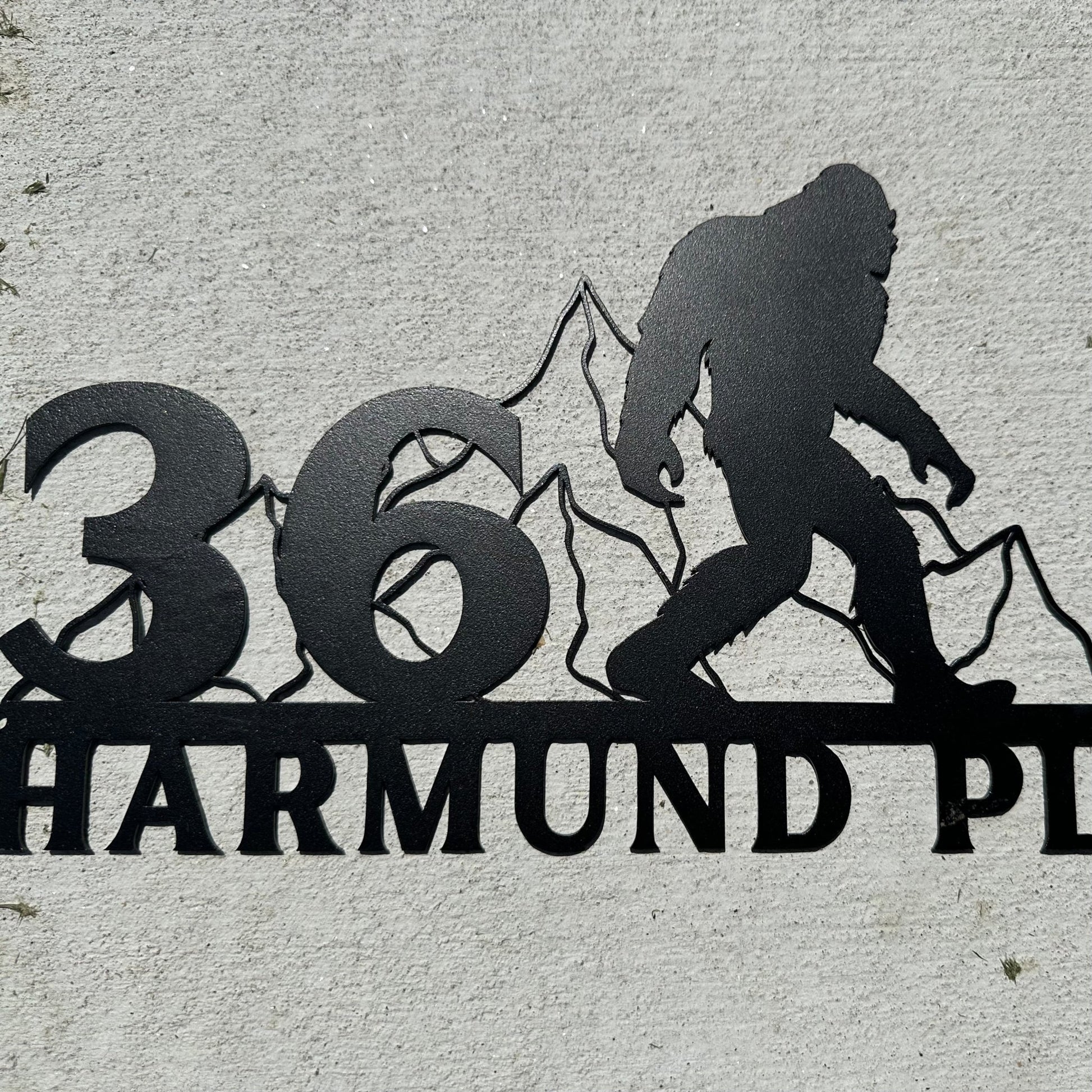Sasquatch on the Loose Custom Metal Address Sign - Out of Office Outfitters - Die - Cut Sign