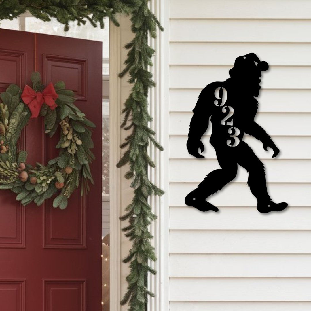 Sasquatch Santa Custom House Number Sign - Out of Office Outfitters - Die - Cut Sign