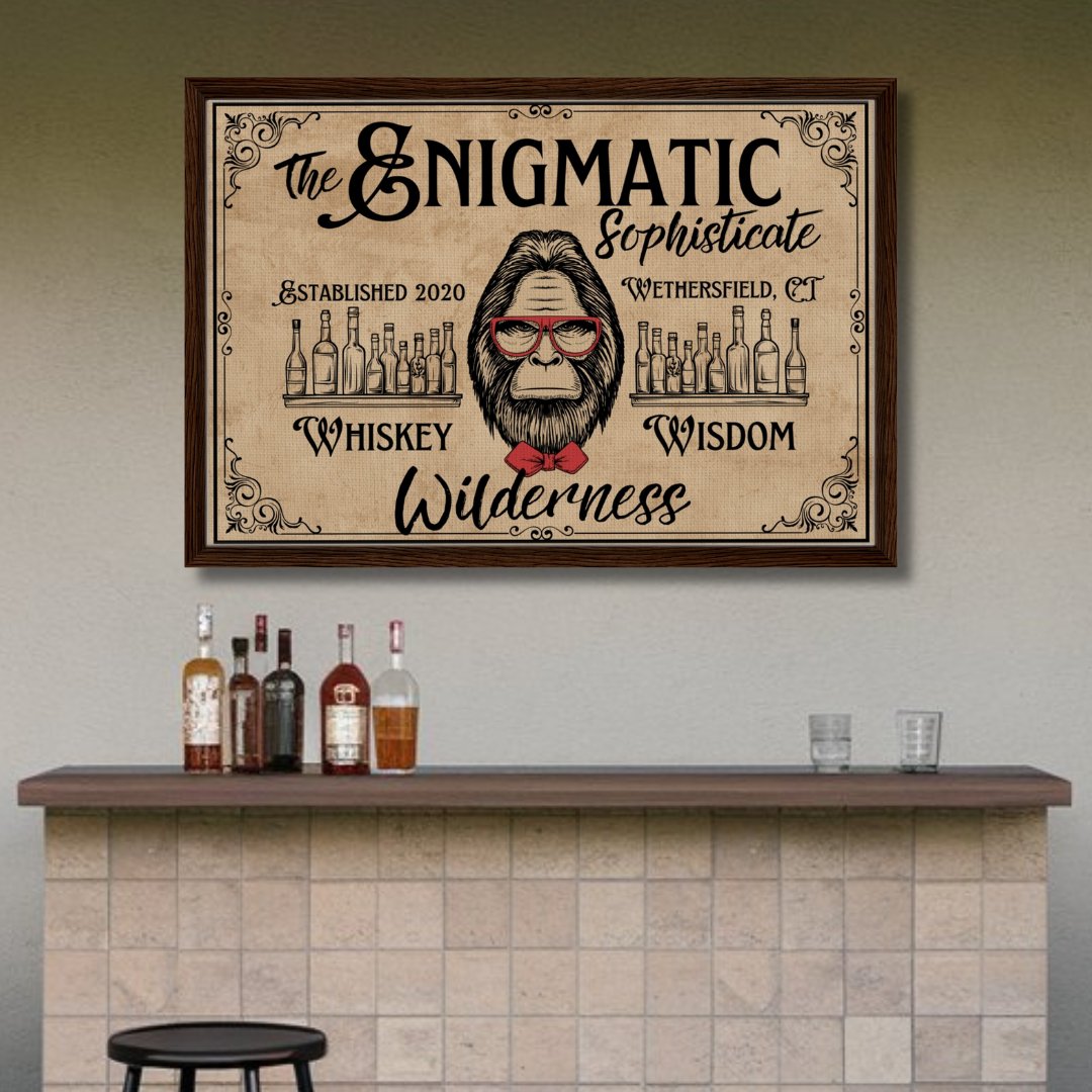 Sasquatch Sophisticate Bar Sign Framed Canvas - Out of Office Outfitters - Print Material