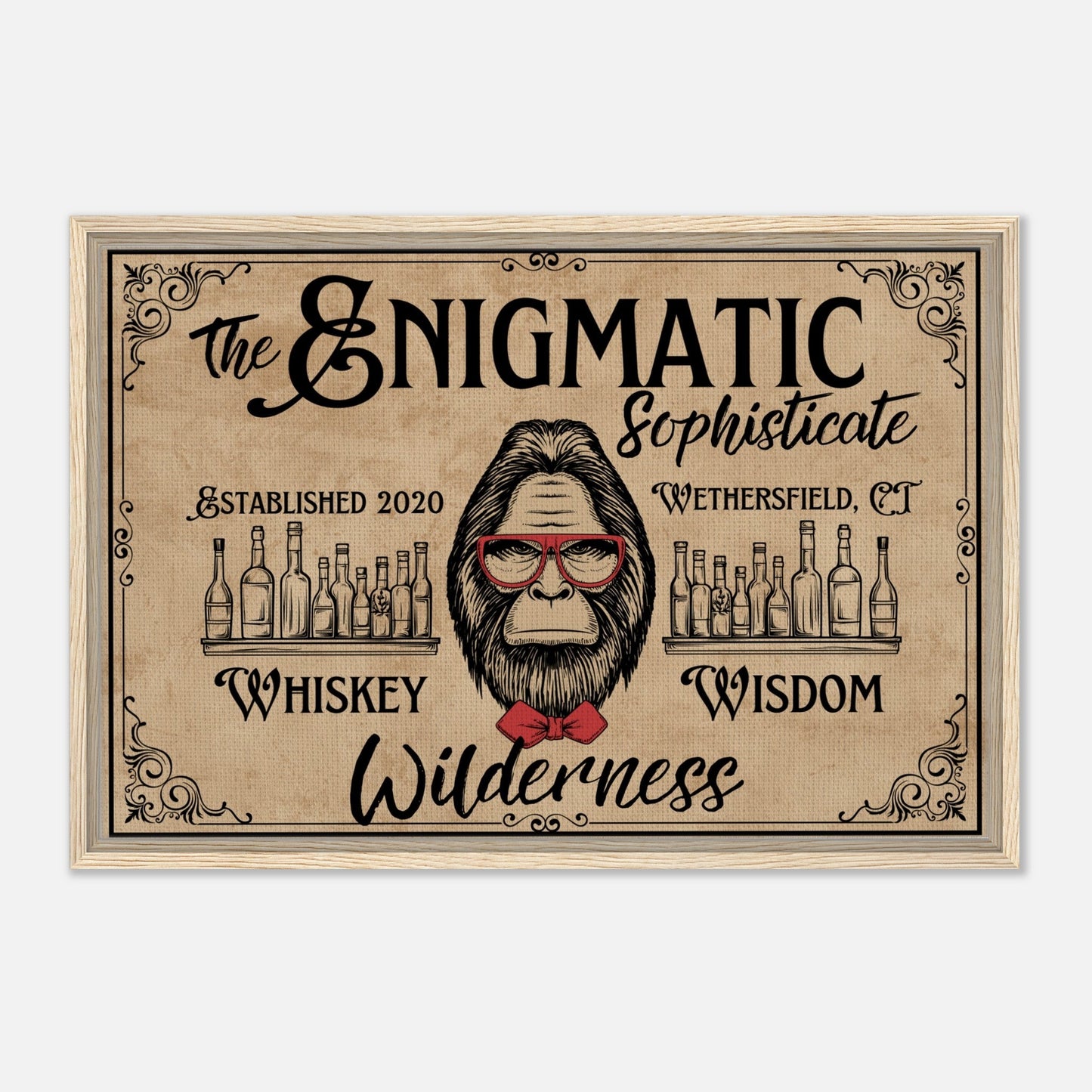 Sasquatch Sophisticate Bar Sign Framed Canvas - Out of Office Outfitters - Print Material