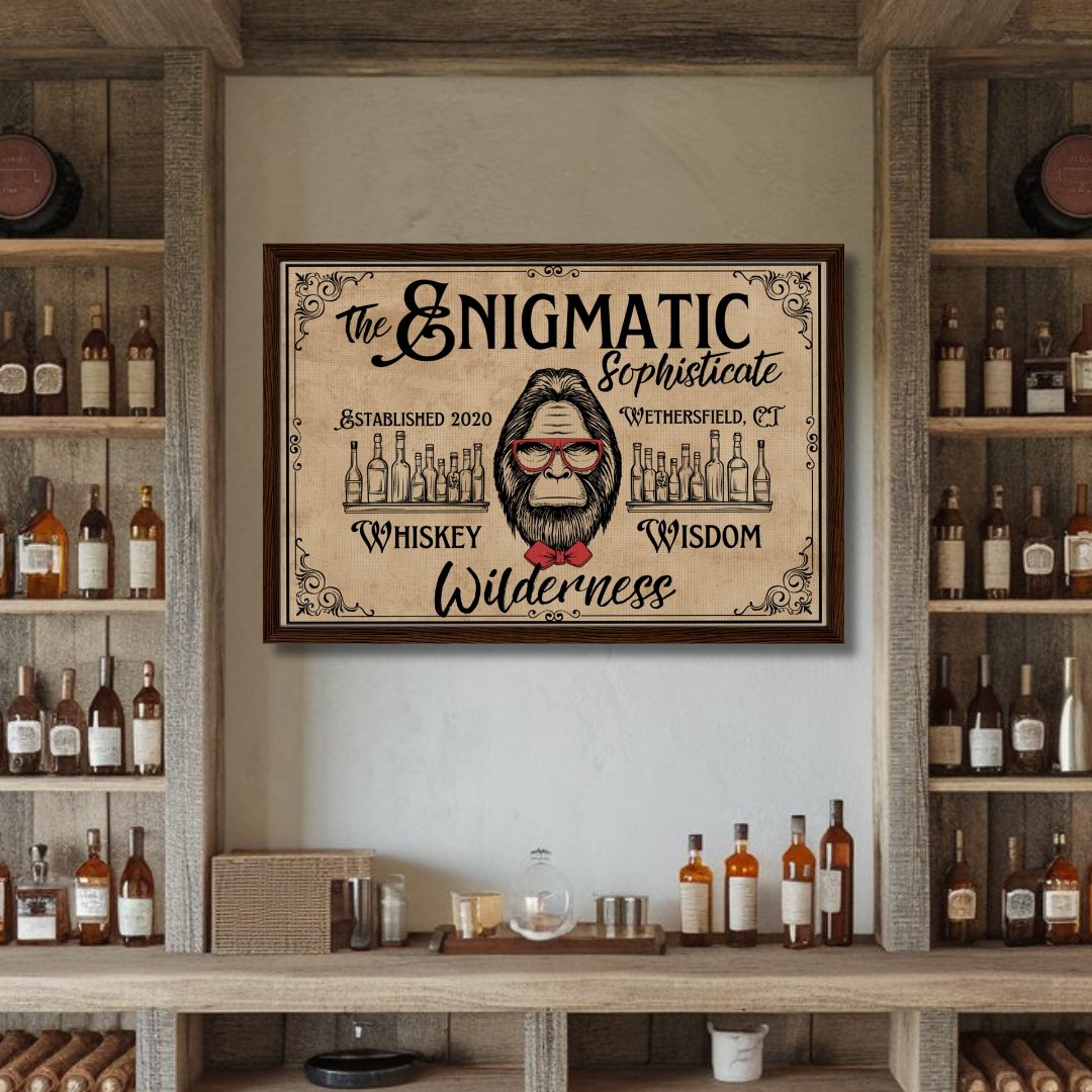 Sasquatch Sophisticate Bar Sign Framed Canvas - Out of Office Outfitters - Print Material