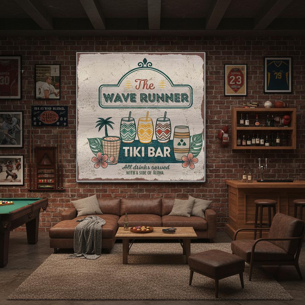 Served with Aloha Tiki Bar Brushed Aluminum Bar Sign - Out of Office Outfitters - Print Material