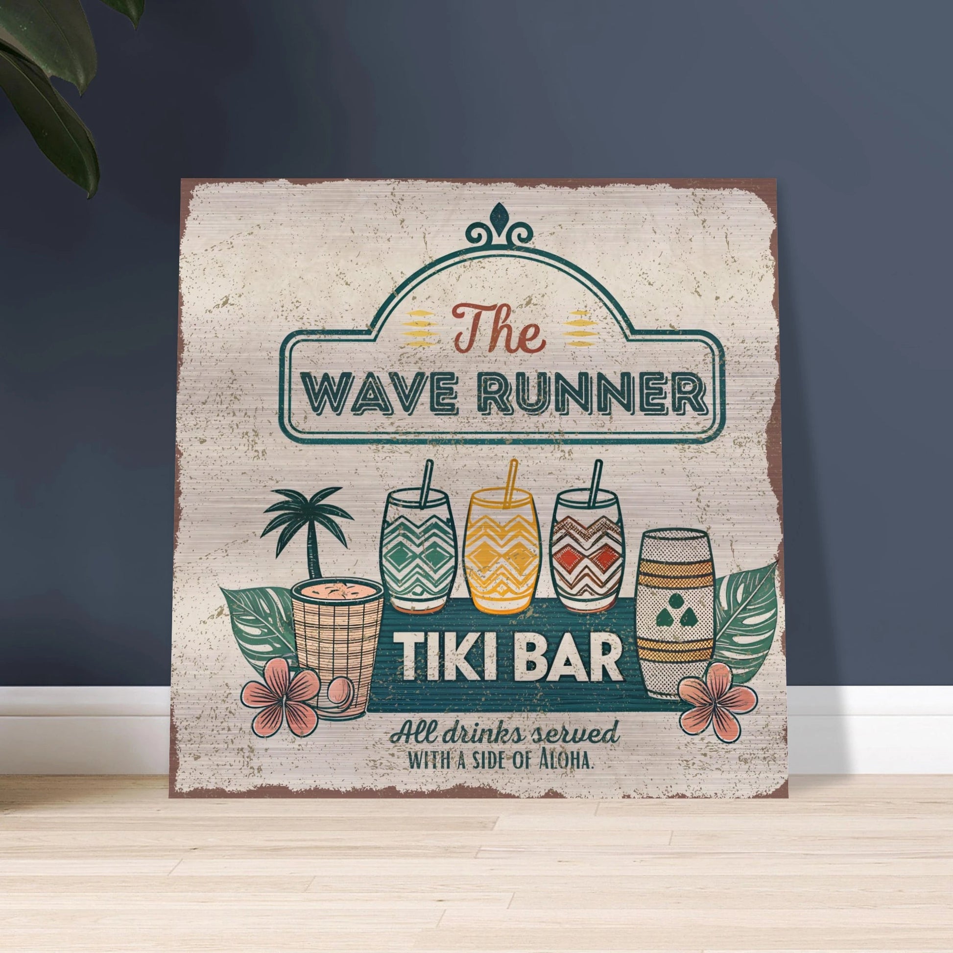 Served with Aloha Tiki Bar Brushed Aluminum Bar Sign - Out of Office Outfitters - Print Material