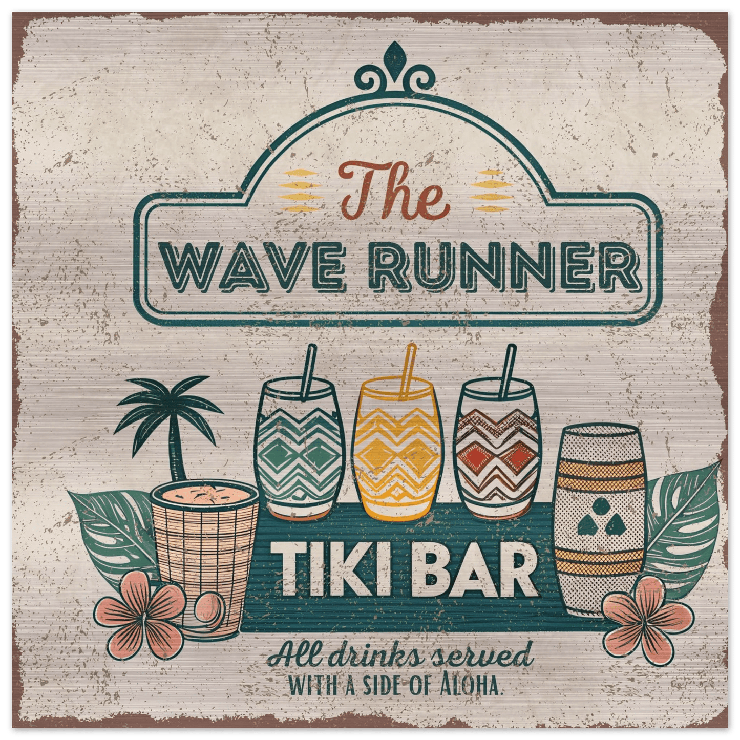 Served with Aloha Tiki Bar Brushed Aluminum Bar Sign - Out of Office Outfitters - Print Material
