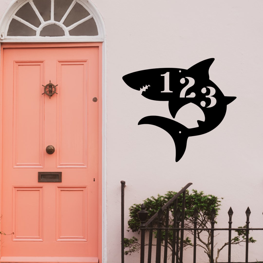 Shark Bite Custom House Number Sign - Out of Office Outfitters - Die - Cut Sign