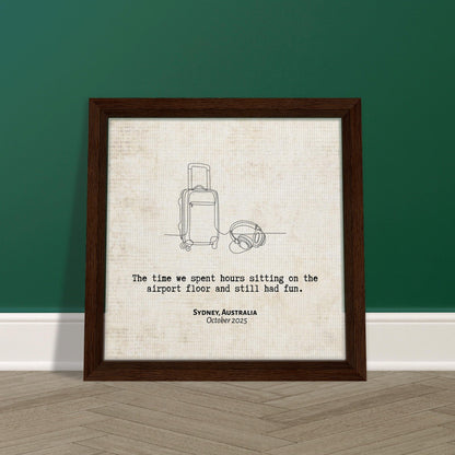 "Sitting on the Airport Floor" - Personalized Travel Micro Memory Framed Canvas - Out of Office Outfitters - Print Material