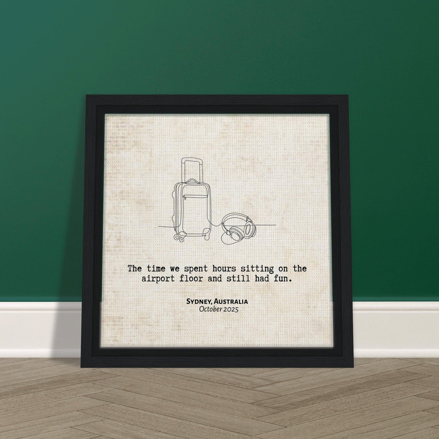 "Sitting on the Airport Floor" - Personalized Travel Micro Memory Framed Canvas - Out of Office Outfitters - Print Material