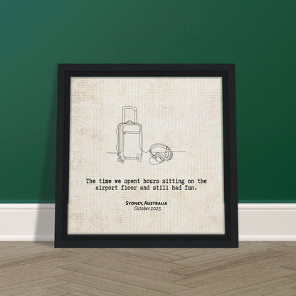 "Sitting on the Airport Floor" - Personalized Travel Micro Memory Framed Canvas - Out of Office Outfitters - Print Material