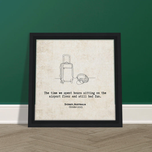 "Sitting on the Airport Floor" - Personalized Travel Micro Memory Framed Canvas - Out of Office Outfitters - Print Material