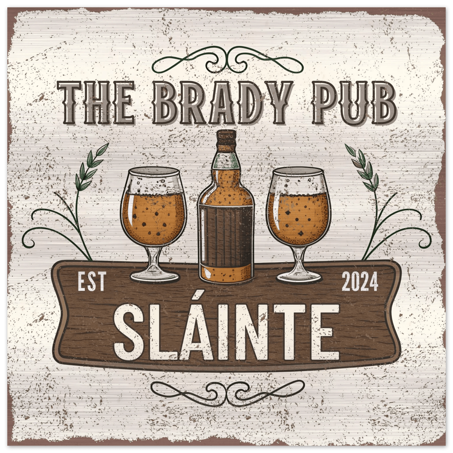 Slainte Irish Pub Brushed Aluminum Bar Sign - Out of Office Outfitters - Print Material
