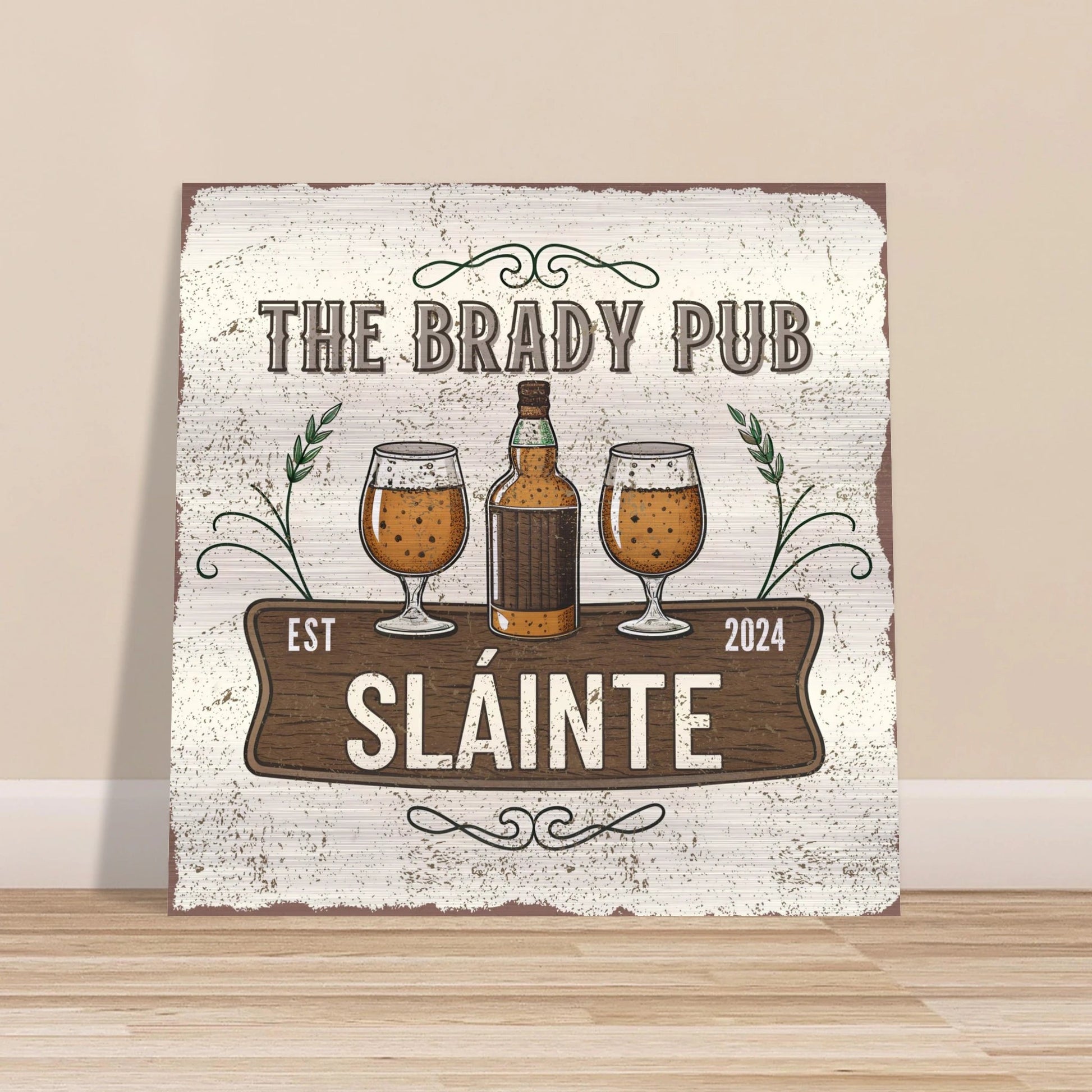 Slainte Irish Pub Brushed Aluminum Bar Sign - Out of Office Outfitters - Print Material