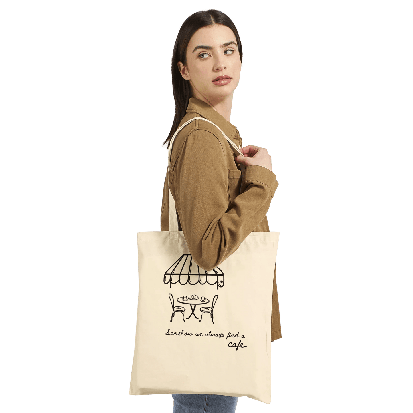 Somehow We Always Find a Cafe Crew Only Tote - Out of Office Outfitters - Print Material