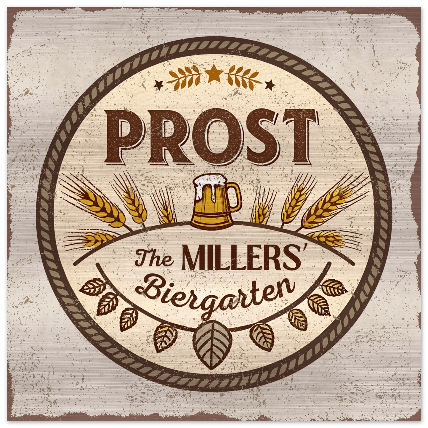 Stein and Wheat Biergarten Brushed Aluminum Bar Sign - Out of Office Outfitters - Print Material