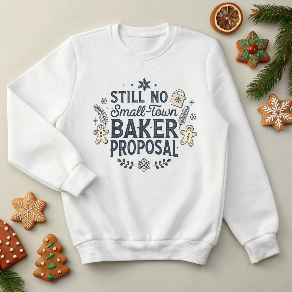 Still No Small Town Baker Proposal Christmas Sweatshirt - Out of Office Outfitters - Sweatshirt
