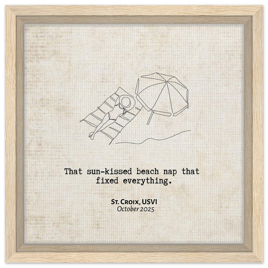 "Sun - kissed Beach Nap" - Personalized Travel Micro Memory Framed Canvas - Out of Office Outfitters - Print Material