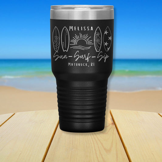 Sun, Surf, Sip | Surfer Vibes 30 oz Insulated Tumbler (Personalize Me!) - Out of Office Outfitters -Tumblers
