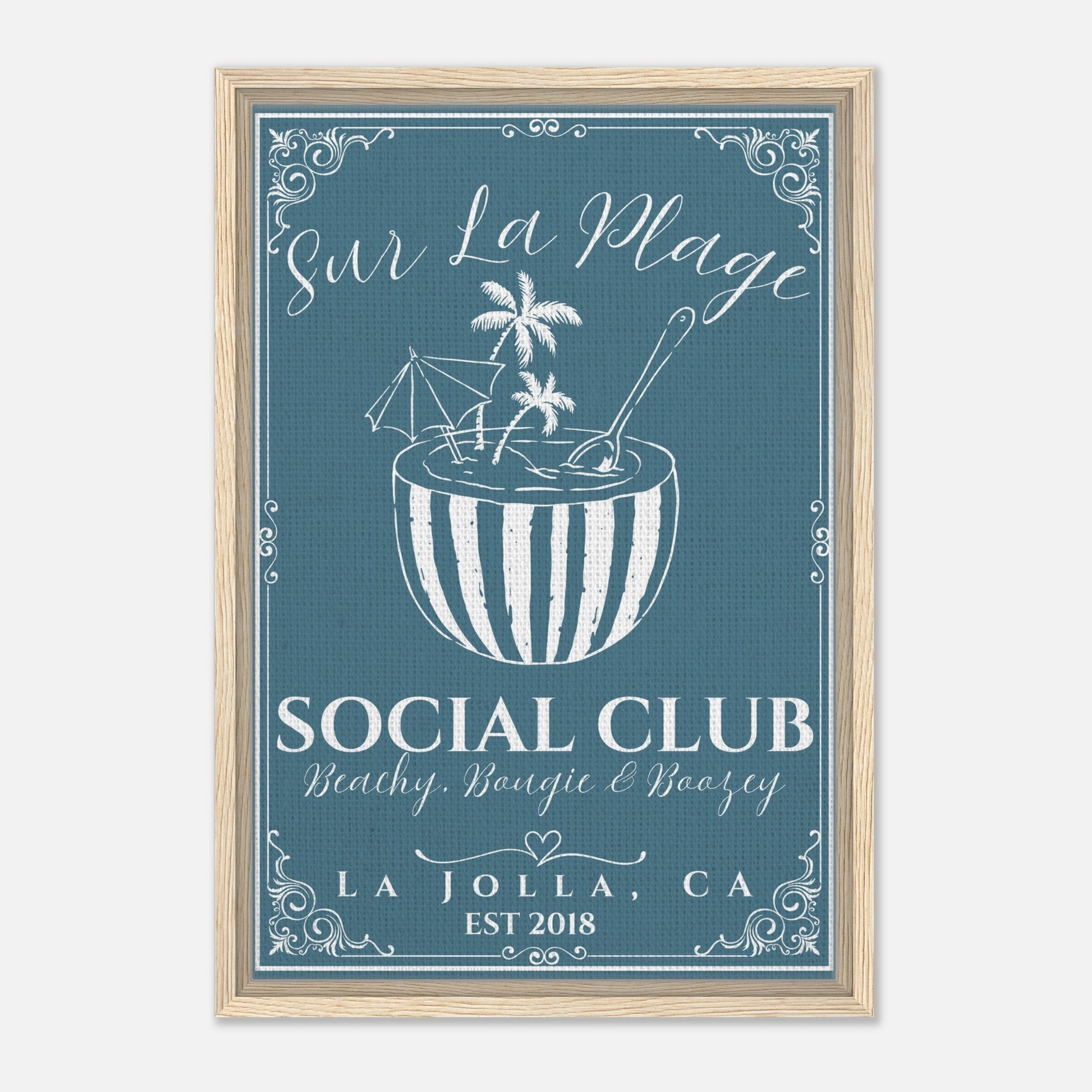 Sur La Plage Social Club Framed Canvas - Out of Office Outfitters - Print Material