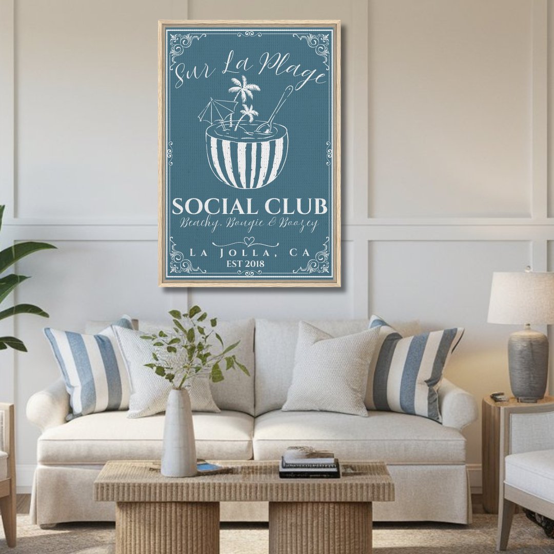 Sur La Plage Social Club Framed Canvas - Out of Office Outfitters - Print Material